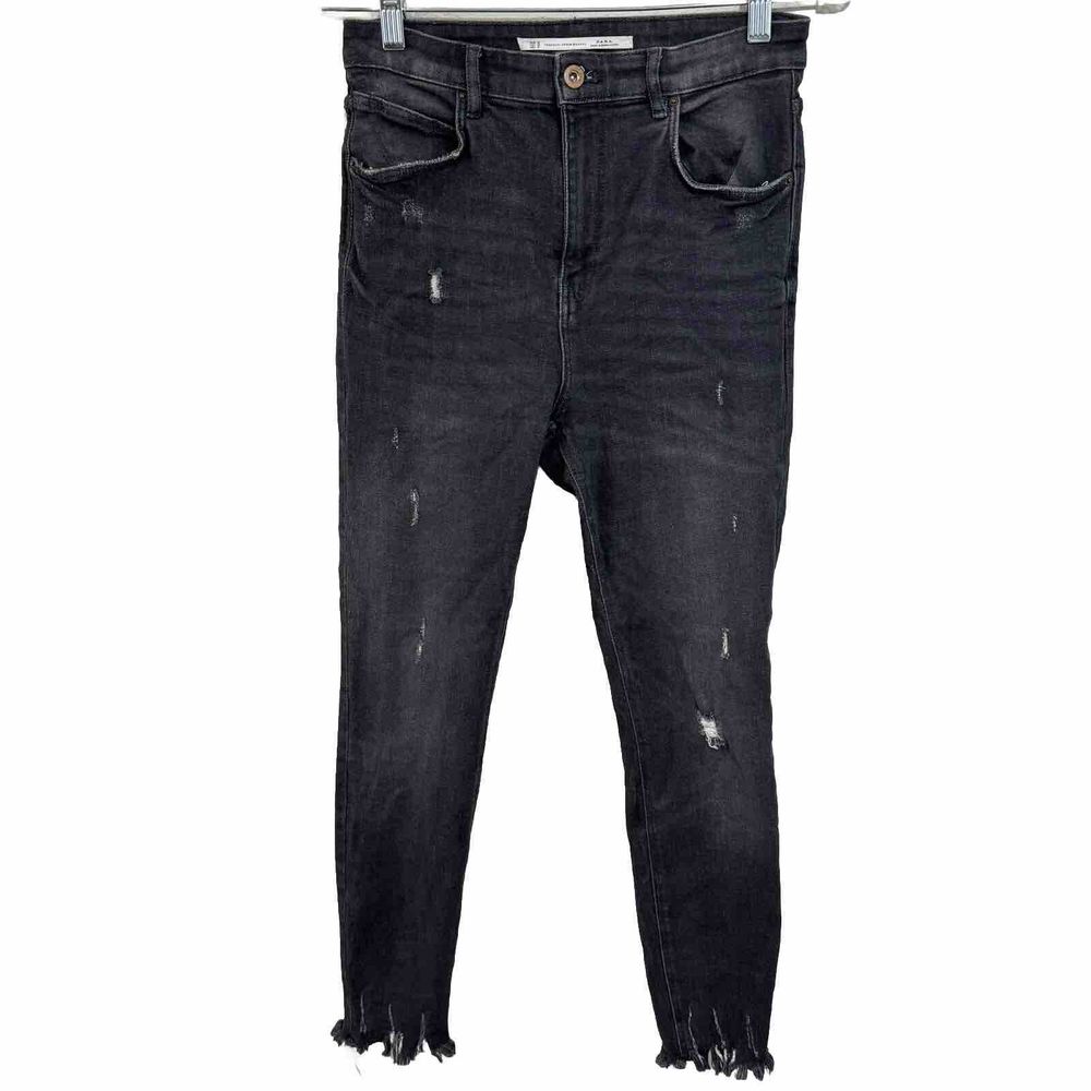 Zara Trafaluc Denimwear Black Distressed Stretch High Rise Skinny Denim Jeans 28